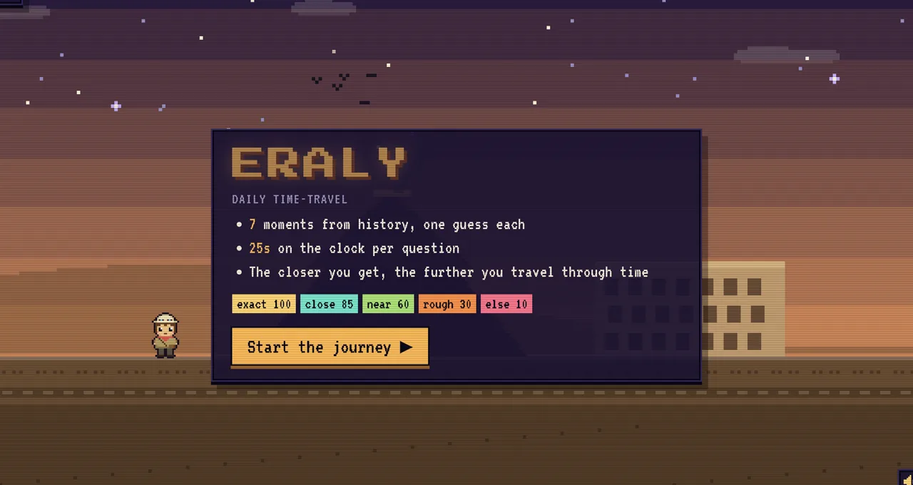 Eraly gameplay screenshot — the history game from Clueffy's videos