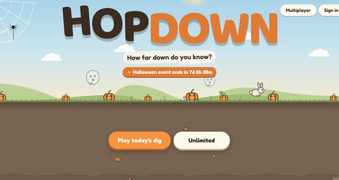 Hopdown start screen — the bunny game from Clueffy's videos