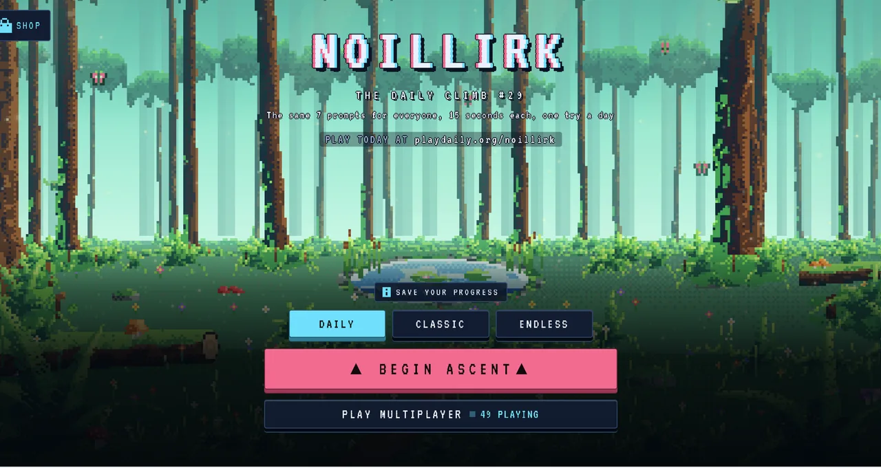Noillirk start screen — the balloon game from Clueffy's videos